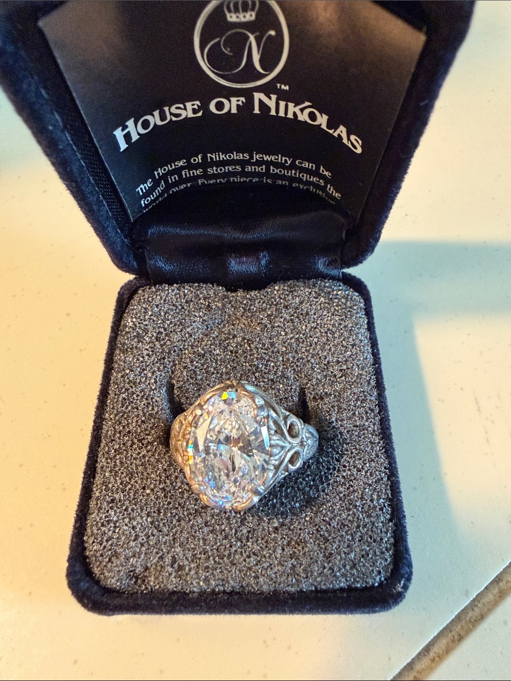 Silver Filigree Cocktail Ring with Clear Stone